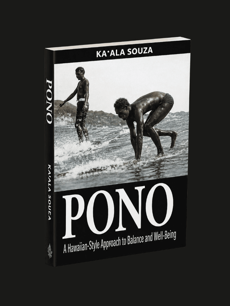 3D mockup of PONO by Kaʻala Souza — A Hawaiian-Style Approach to Balance and Well-Being